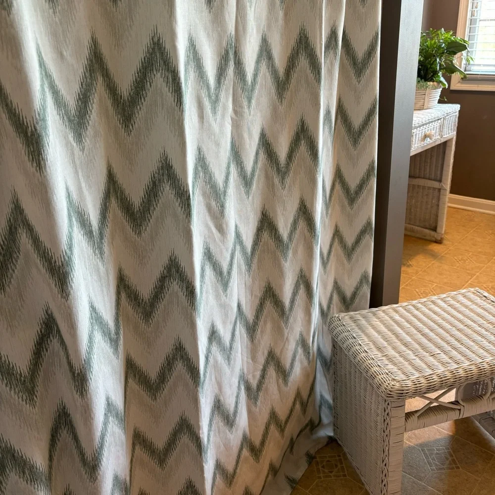 Lillian August Home Chevron print shower curtain sage green white gray LIKE NEW